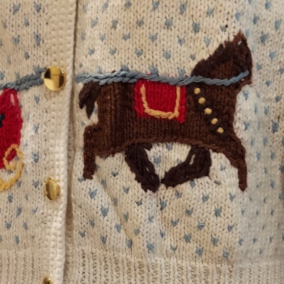 Vintage Orvis One Horse Sleigh w Snowflakes Ramie/Cotton Sweater Size S 6/8 - Picture 4 of 10